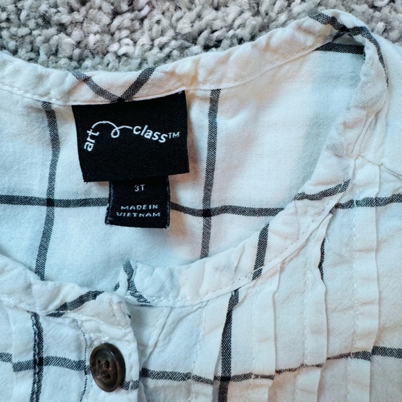 Art Class Girls' Ruffle Sleeve Blouse White Black Checkered Kids Shirt size 3T - Picture 6 of 8